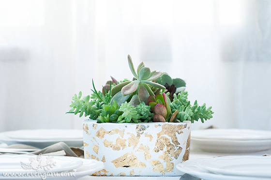 DIY white cement & gold leaf planters | www.evenyaru.com