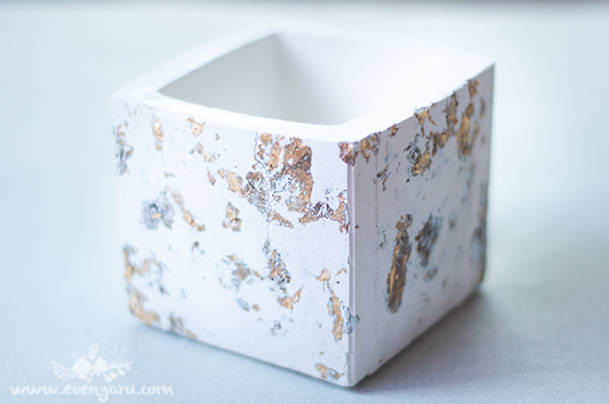 DIY white cement & gold leaf planters | www.evenyaru.com