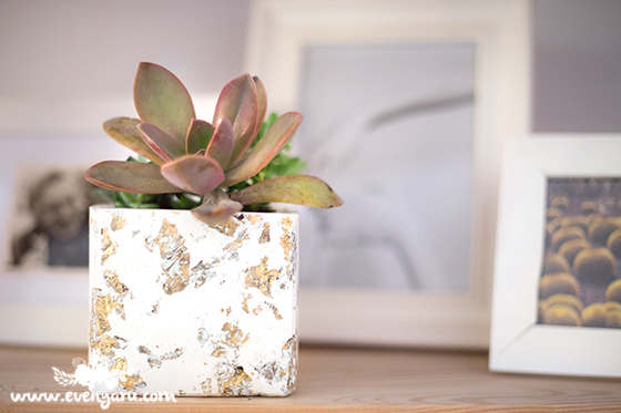 DIY white cement & gold leaf planters | www.evenyaru.com